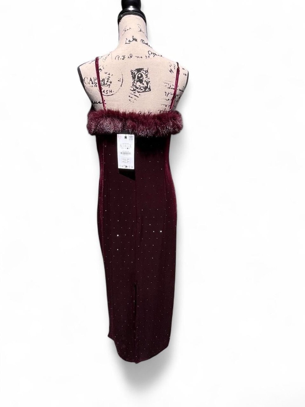 Zara Burgundy Velvet Spaghetti-Strap Midi Dress - Picture 5 of 8